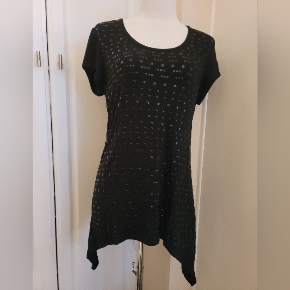 Carmen Marc Valvo black short sleeve tunic top S